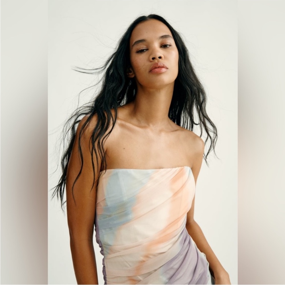 ZARA WOMAN NWT SS23 STRAPLESS PRINTED TULLE DRESS 7753/418 285/015 - Picture 6 of 9